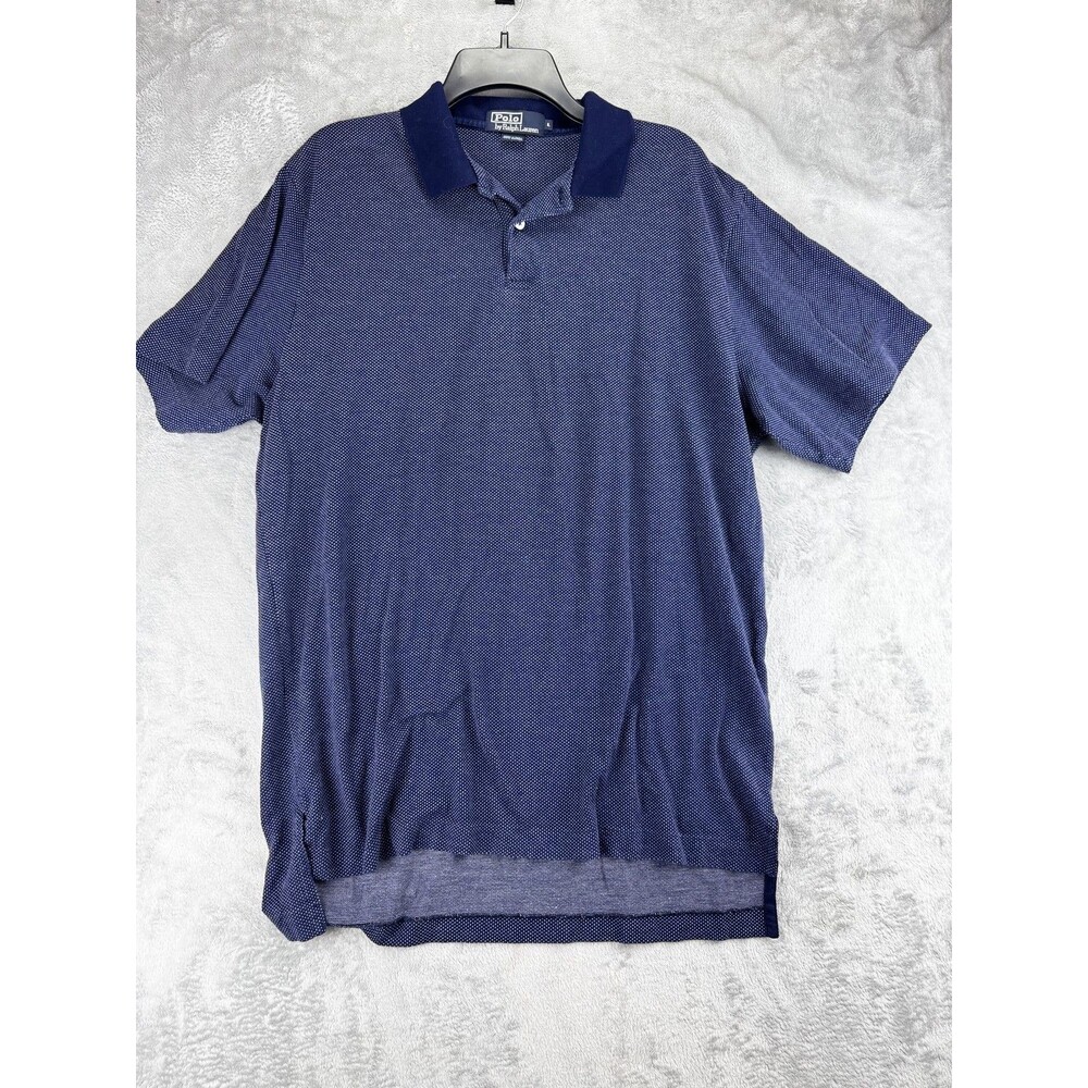 Polo Ralph Lauren Mens L Navy Micro Dot Cotton Short Sleeve Polo Shirt